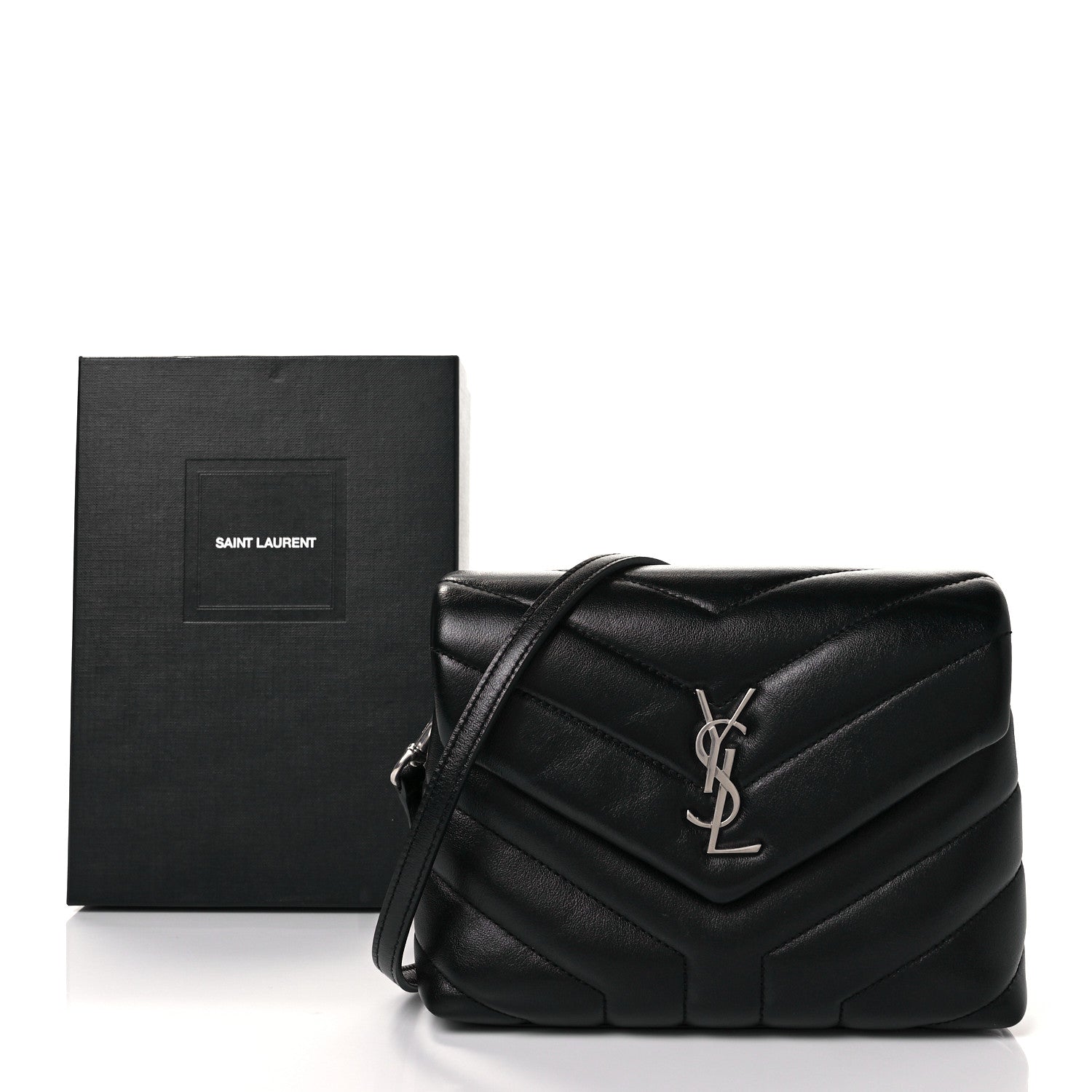 Saint Laurent Calfskin Y Quilted Monogram Toy Loulou Crossbody Bag Black 9 of 9