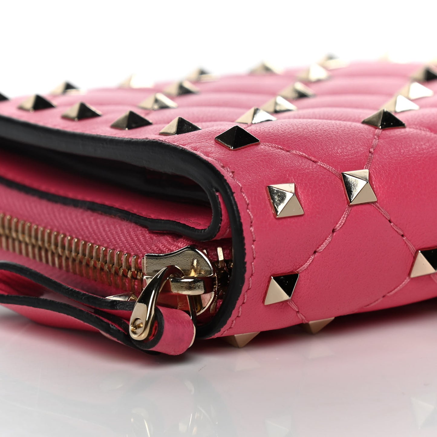 Nappa Rockstud Spike Compact Zip Around Wallet Shadow Pink