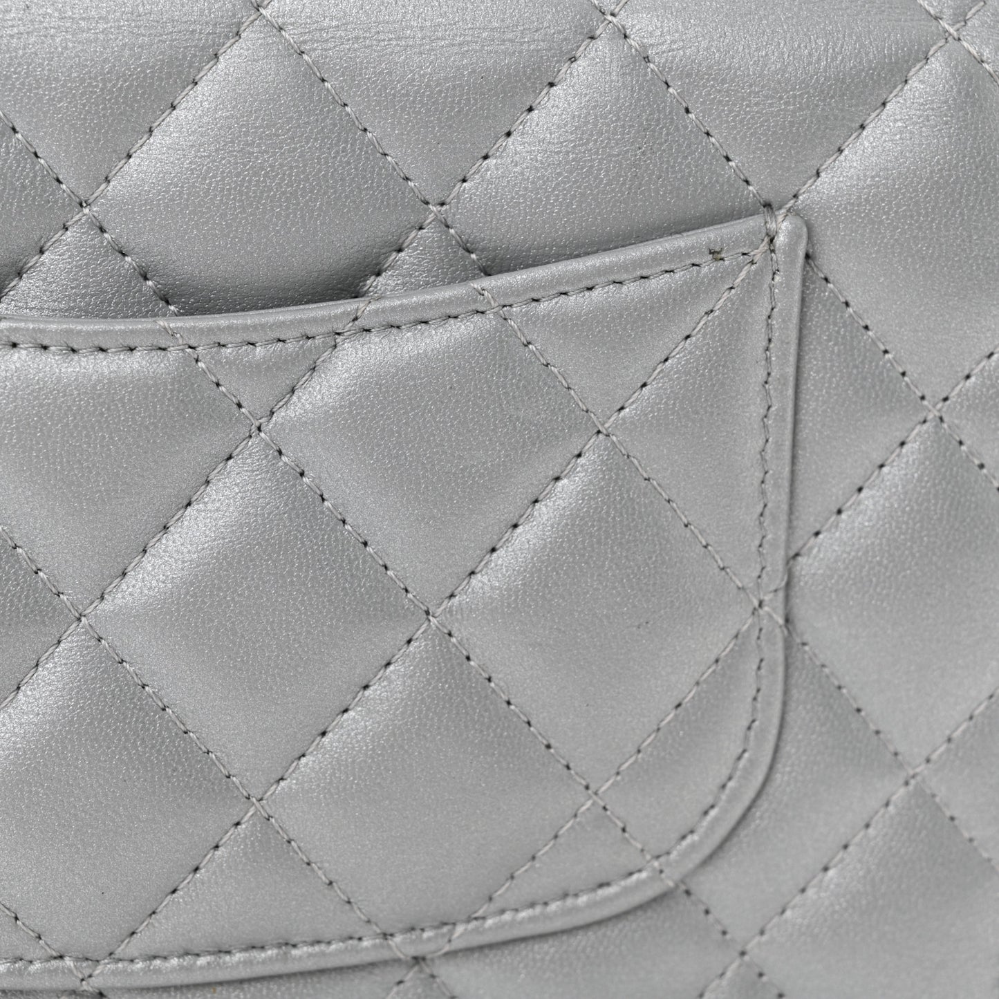 Metallic Lambskin Quilted Crystal Top Handle Rectangular Flap Silver