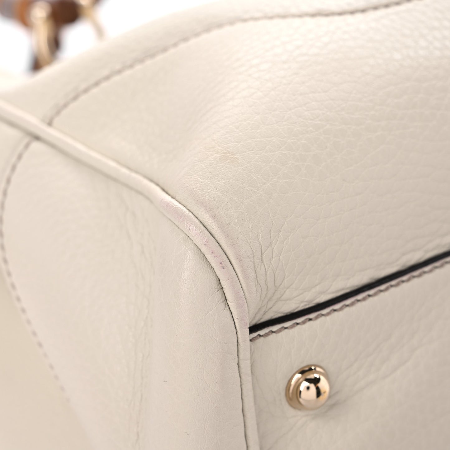 Grained Calfskin Medium Diana Bamboo Top Handle Tote Ivory
