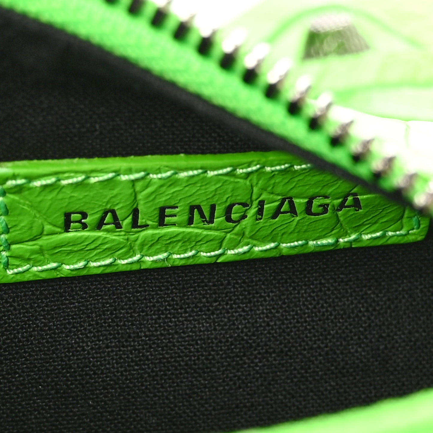 Extra Supple Calfskin Crocodile Embossed Le Cagole Shoulder Bag XS Acid Green