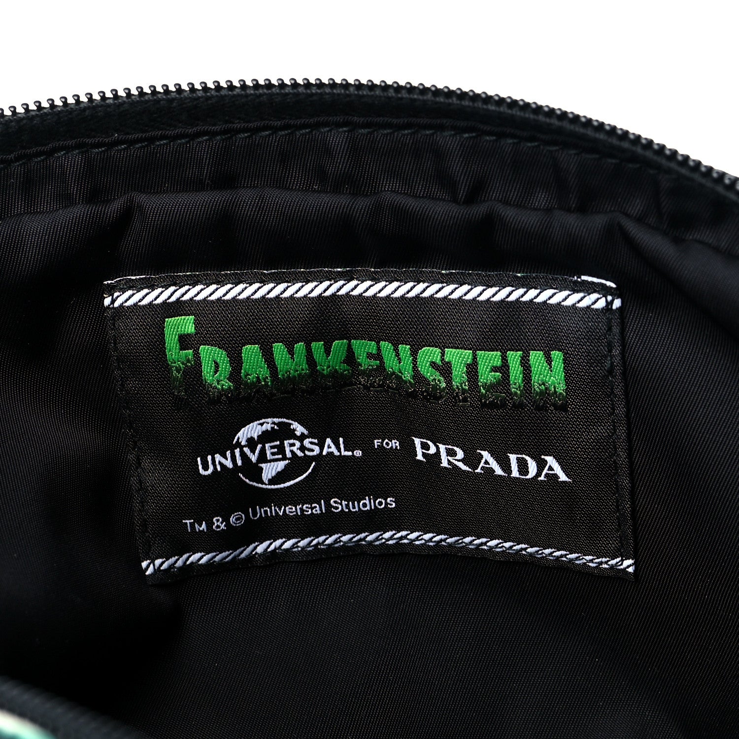 Prada X UNIVERSAL STUDIOS Tessuto Nylon Montagna Frankenstein Print Multi Zip Belt Bag Black Menta 6 of 9