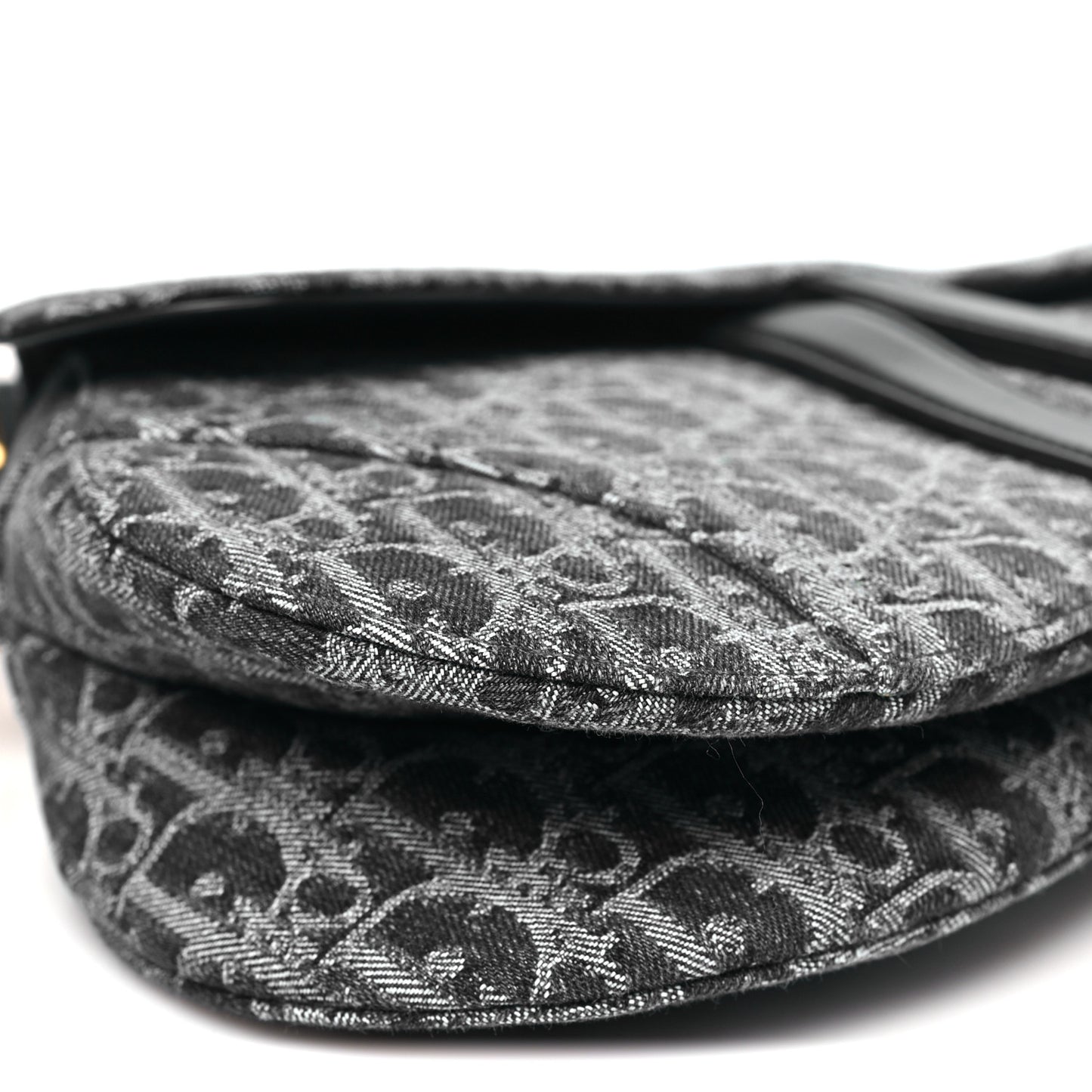 Denim Oblique Jacquard Saddle Bag With Strap Black