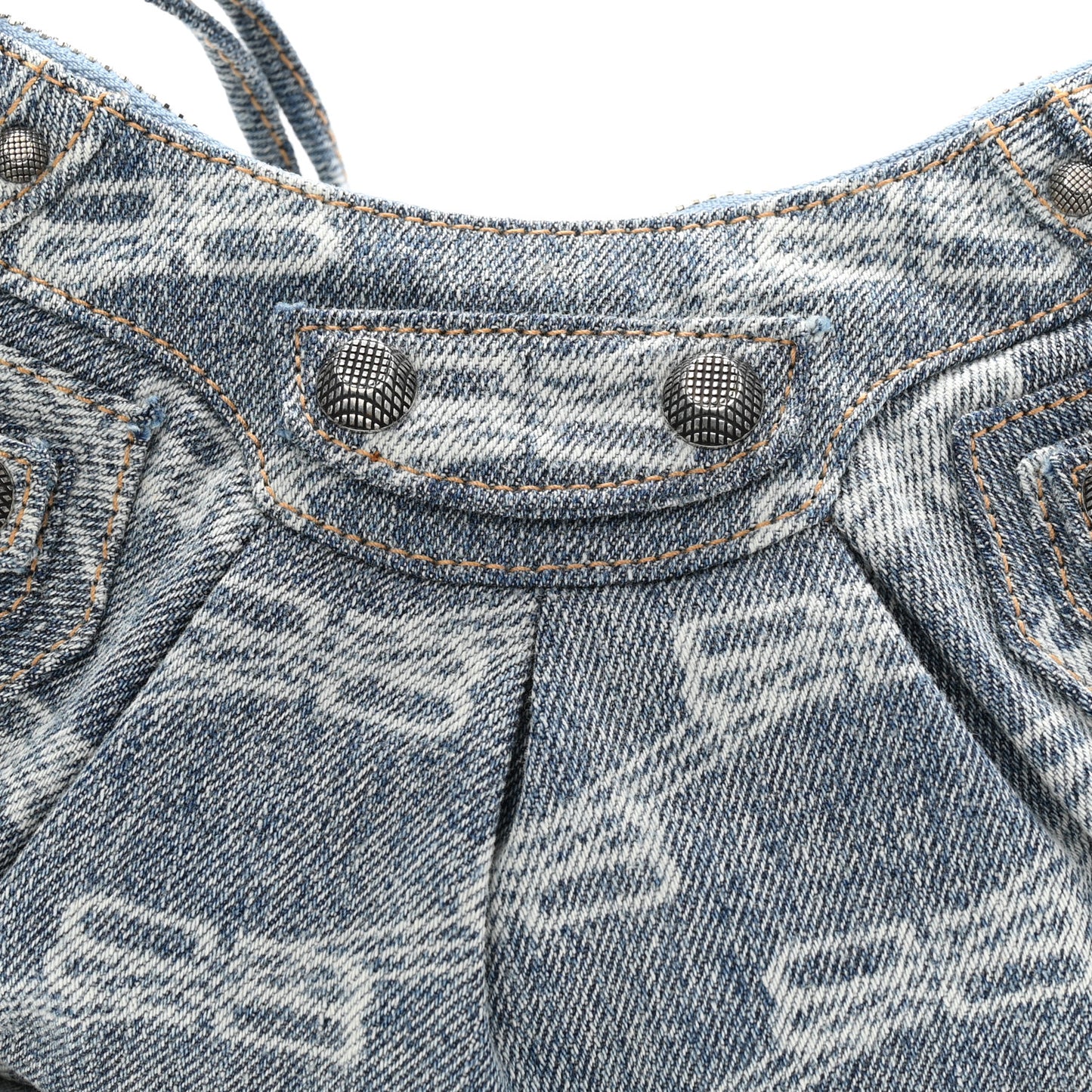 Bleached Denim BB Monogram Le Cagole Shoulder Bag XS Blue