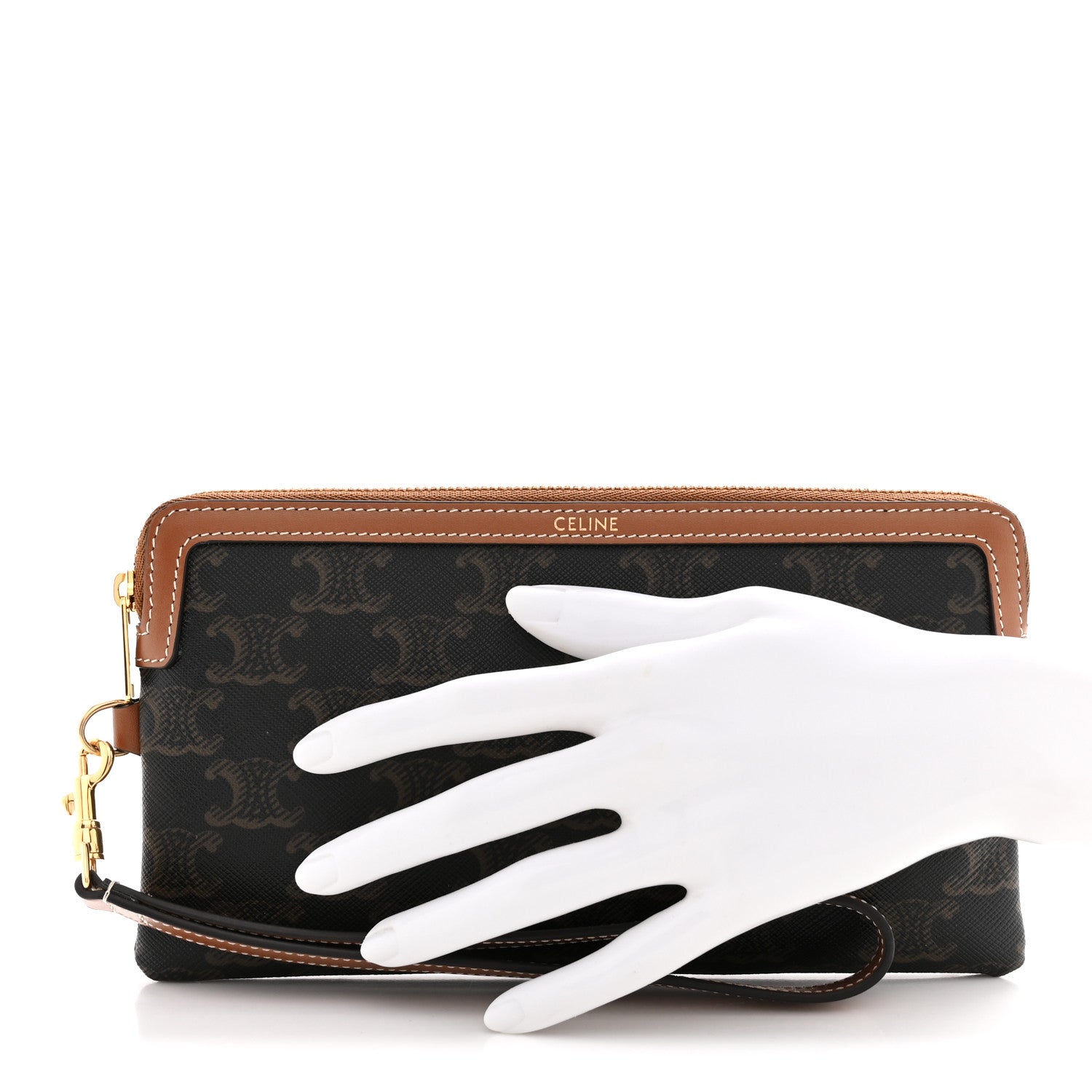 Celine Triomphe Calfskin Long Pouch With Strap Tan 2 of 9