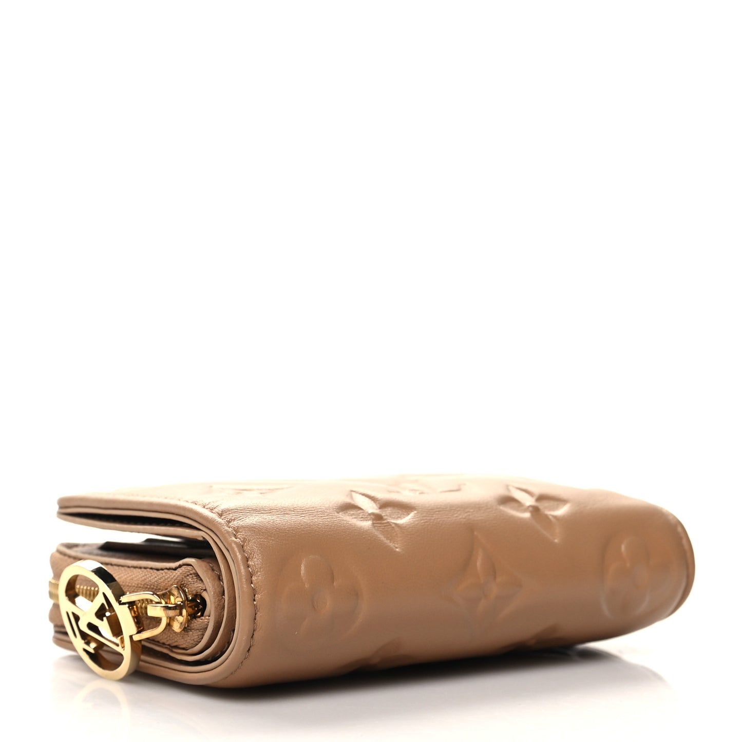 Lambskin Embossed Monogram Lou Coussin Wallet Camel