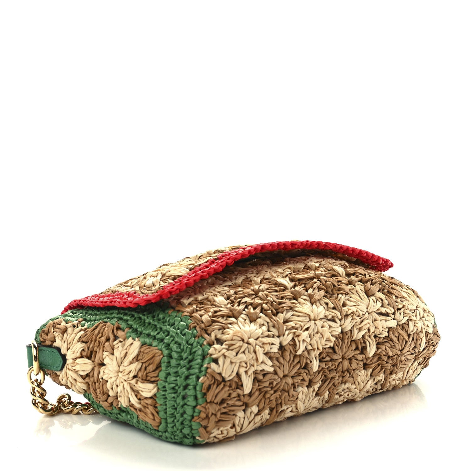 Gucci Raffia Azalea Calfskin Crochet Flower Small GG Marmont Shoulder Bag Natural Ecru Green Red New Shamarock 4 of 12