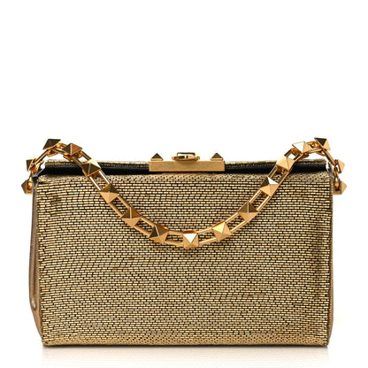 Valentino Garavani Metallic Calfskin Beaded Rockstud Evening Clutch Antique Bronze 1 of 9