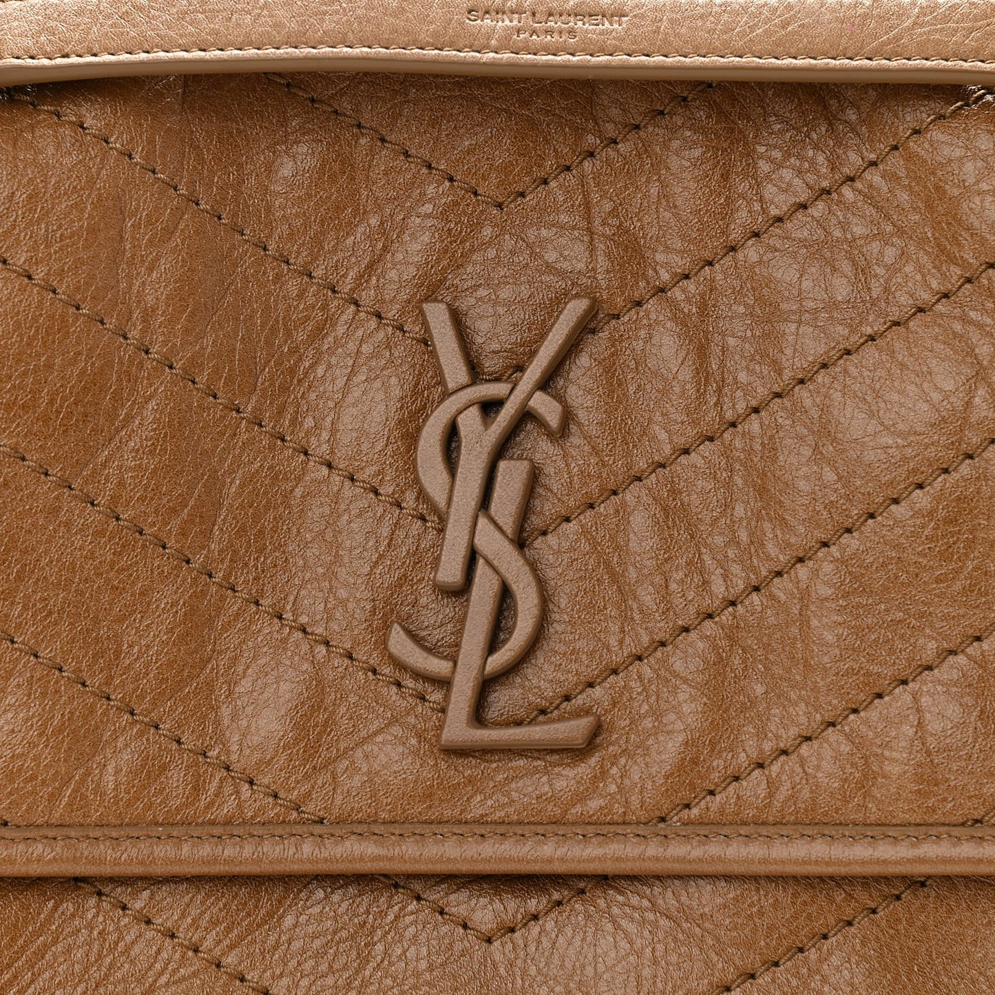 Crinkled Calfskin Matelasse Monogram Medium Niki Chain Satchel Natural Tan
