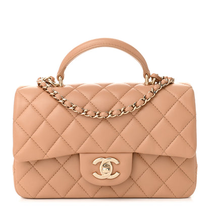 Chanel Lambskin Quilted Mini Top Handle Rectangular Flap Beige 1 of 11