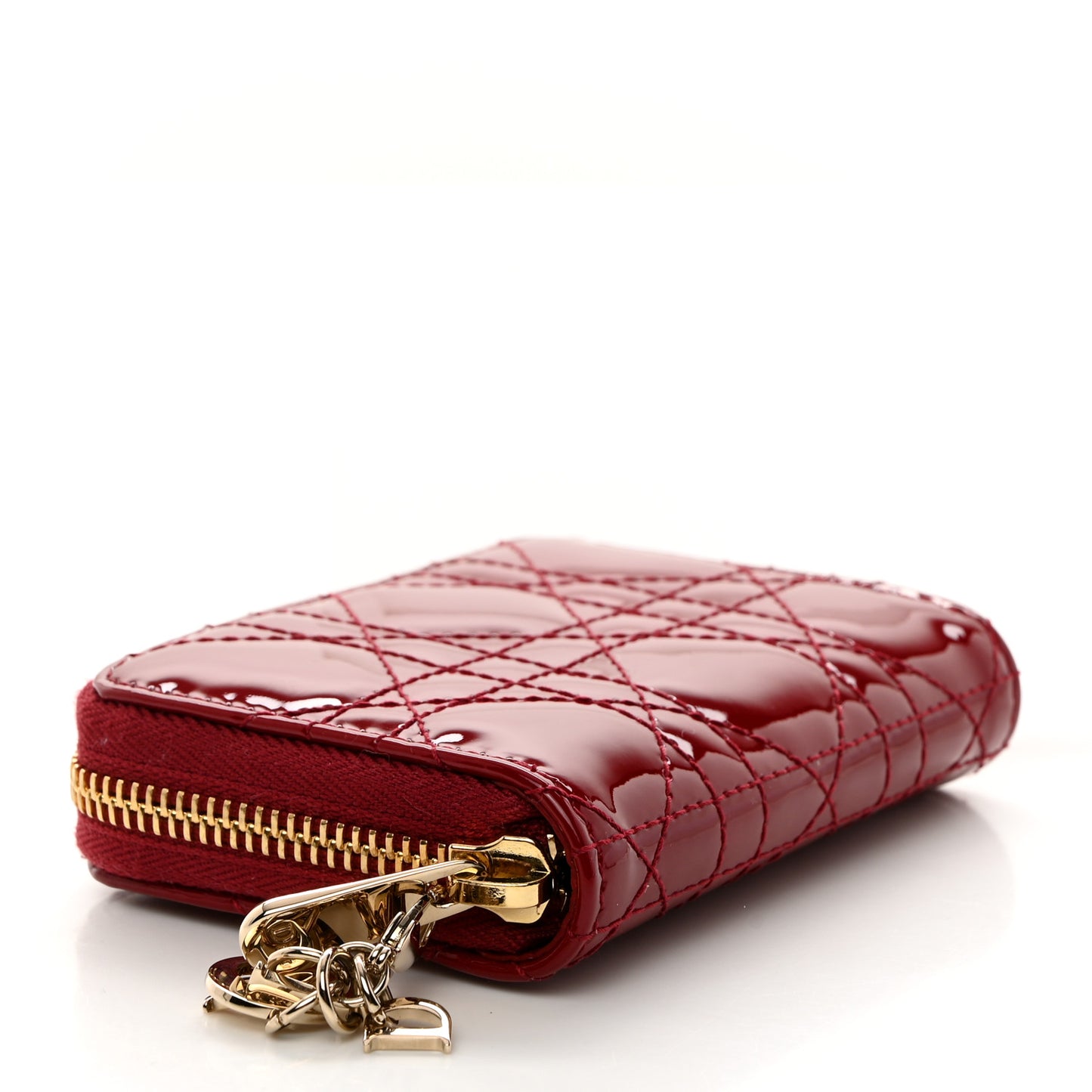 CHRISTIAN DIOR Patent Cannage Small Lady Dior Voyageur Coin Purse Cherry Red