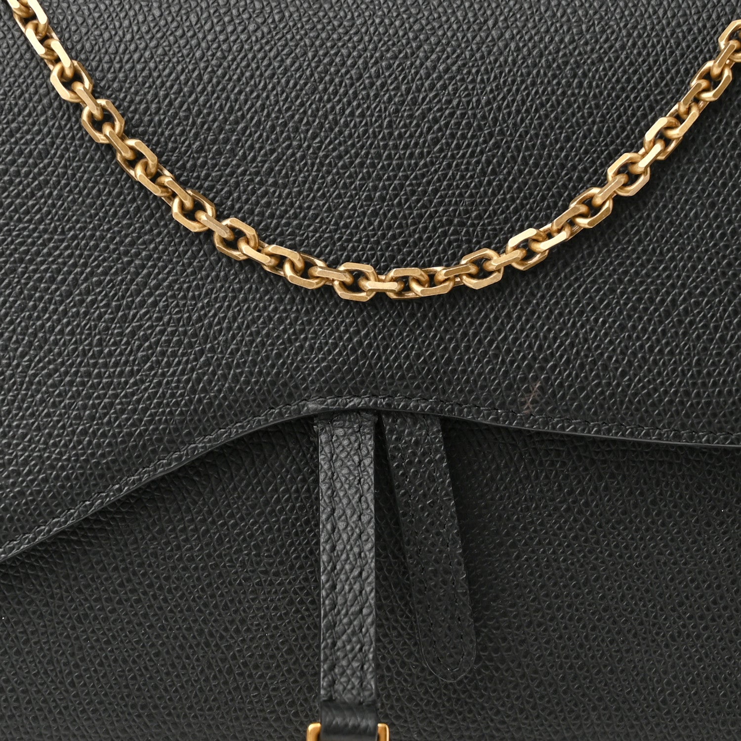 Christian Dior Grained Calfskin Saddle Chain Wallet Pouch Black 7 of 13