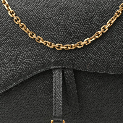 Christian Dior Grained Calfskin Saddle Chain Wallet Pouch Black 7 of 13