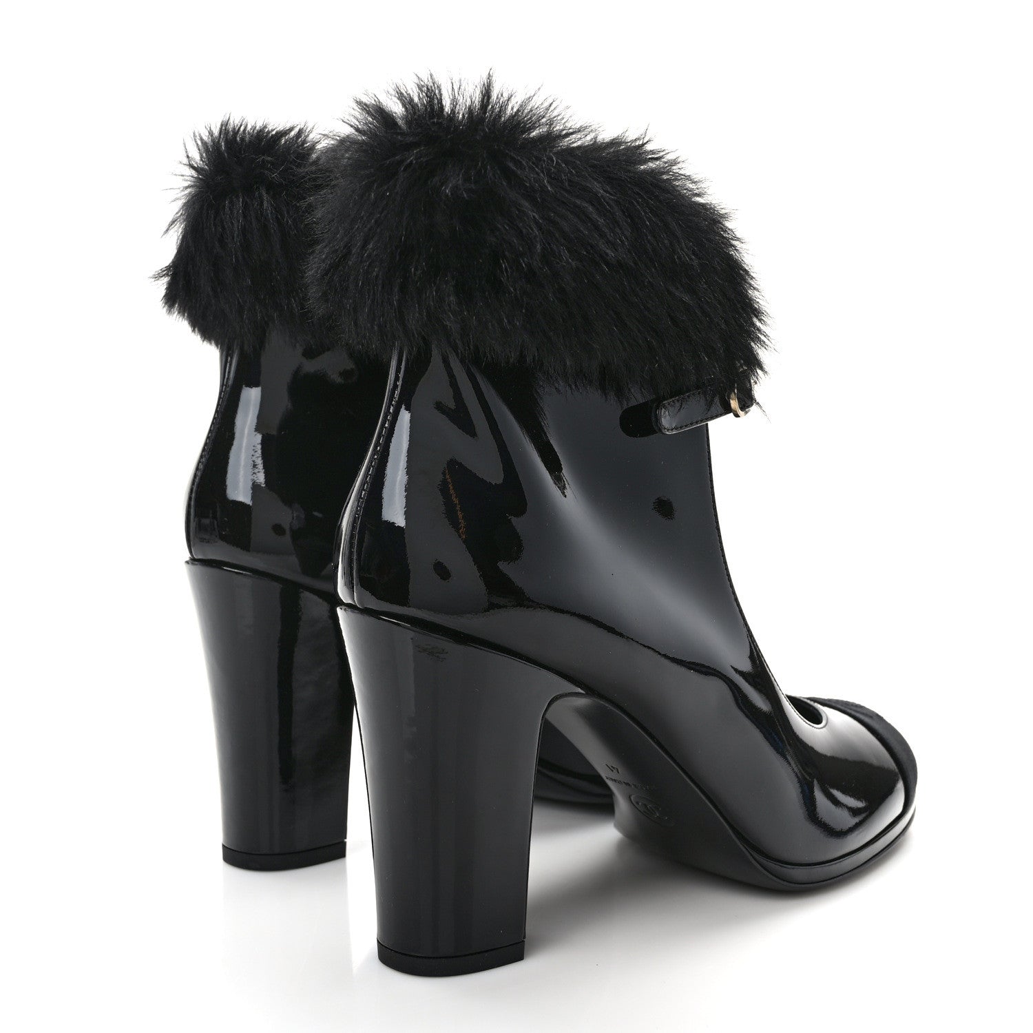 Chanel Patent Shearling Lambskin Cap Toe Mary Jane Pumps 41 Black 4 of 8