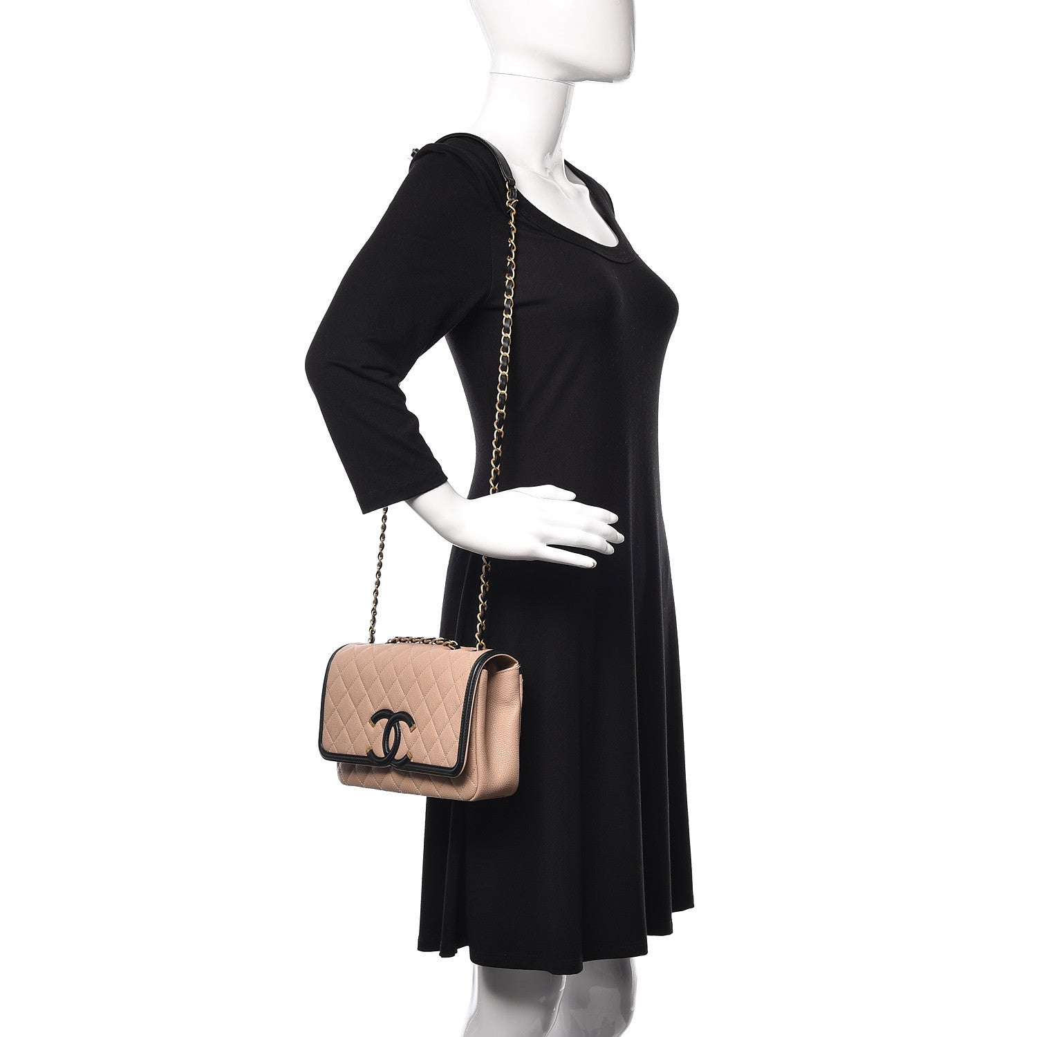 Chanel Caviar Quilted Medium CC Filigree Flap Beige Black 2 of 9