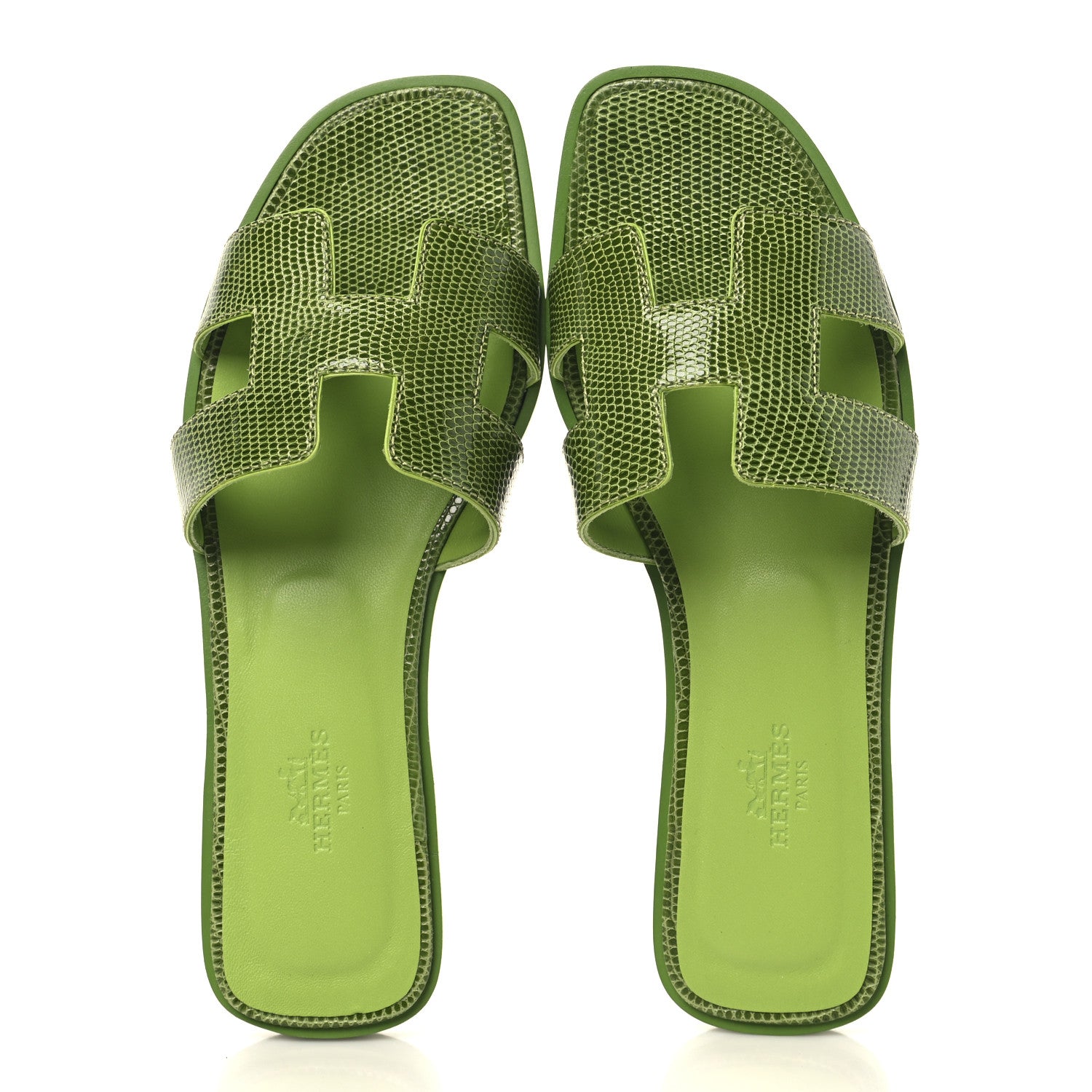Hermes Lizard Oran Sandals 36.5 Vert Absinthe 2 of 10