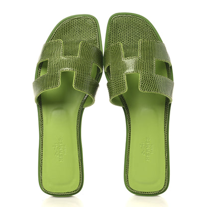 Hermes Lizard Oran Sandals 36.5 Vert Absinthe 2 of 10