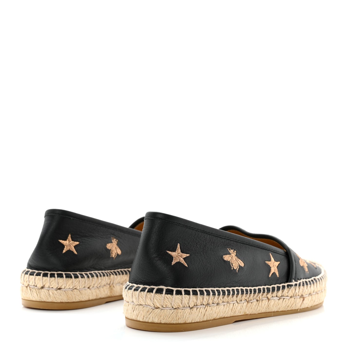 Calfskin Bee Star Embroidered Espadrilles 38 Black