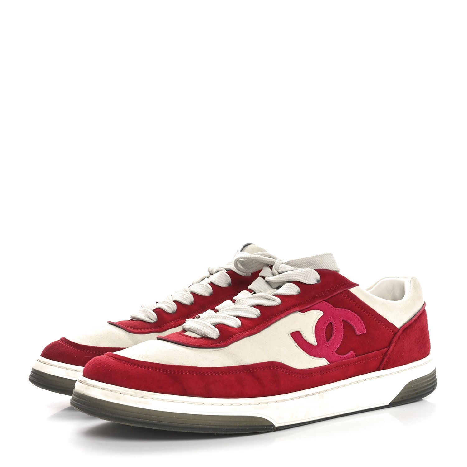 Chanel Suede Kidskin Womens CC Sneakers 40 Burgundy White 4 of 9