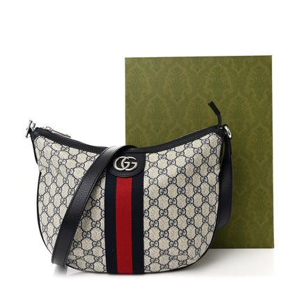 Gucci GG Supreme Monogram Textured Dollar Calfskin Web Small Ophidia Half Moon Hobo Beige Blue 11 of 11