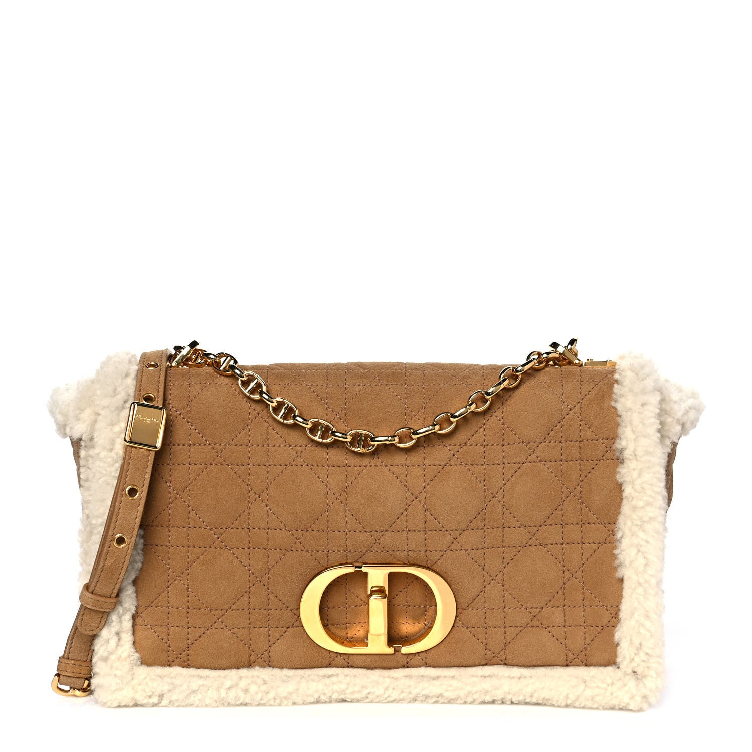 Christian Dior Shearling Cannage Large Caro Bag Camel 1 of 9