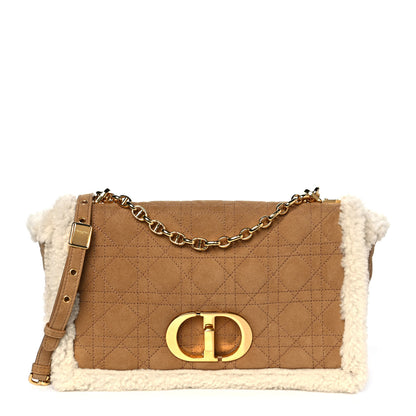 Christian Dior Shearling Cannage Large Caro Bag Camel 1 of 9
