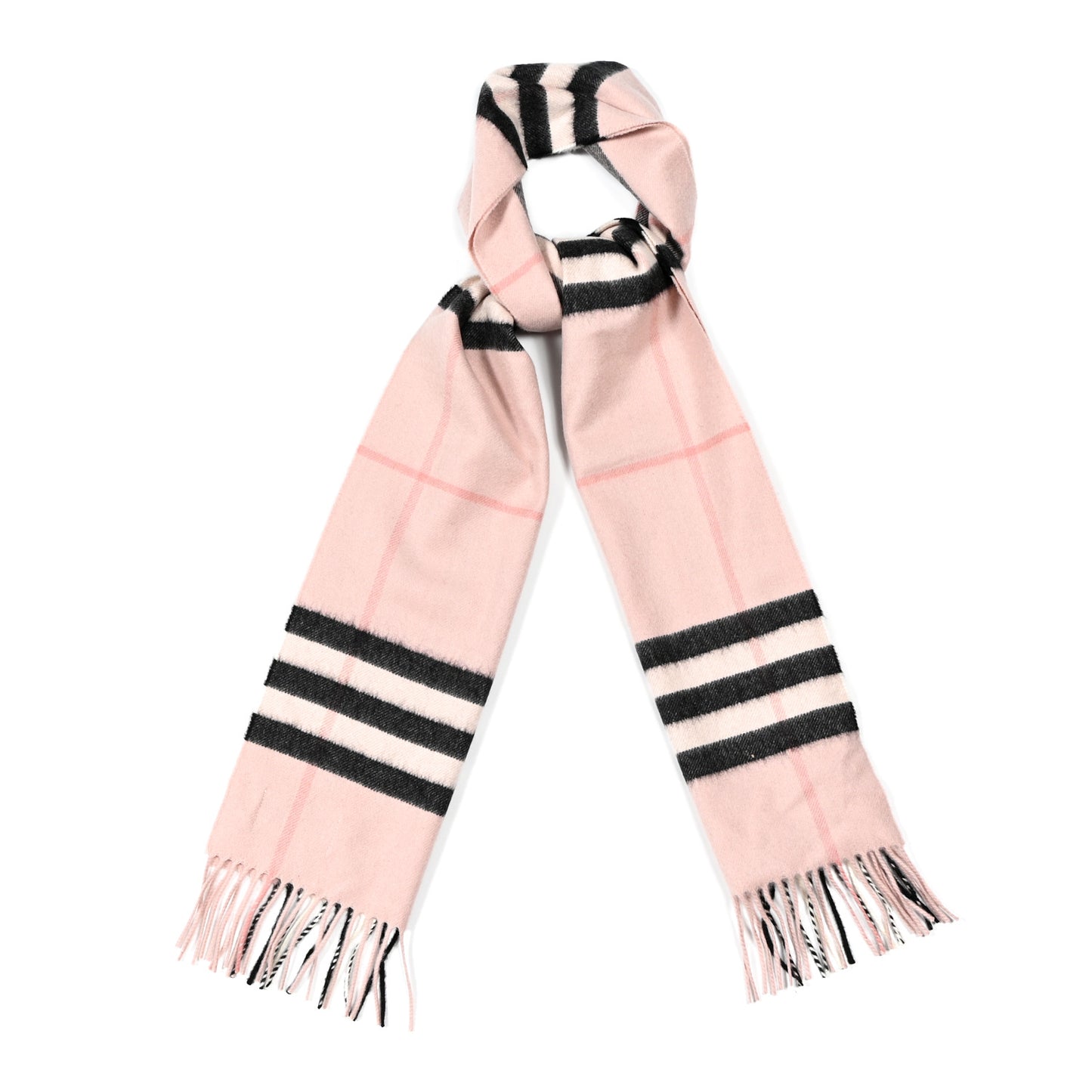 Cashmere Giant Heritage Check Fringe Scarf Ash Rose