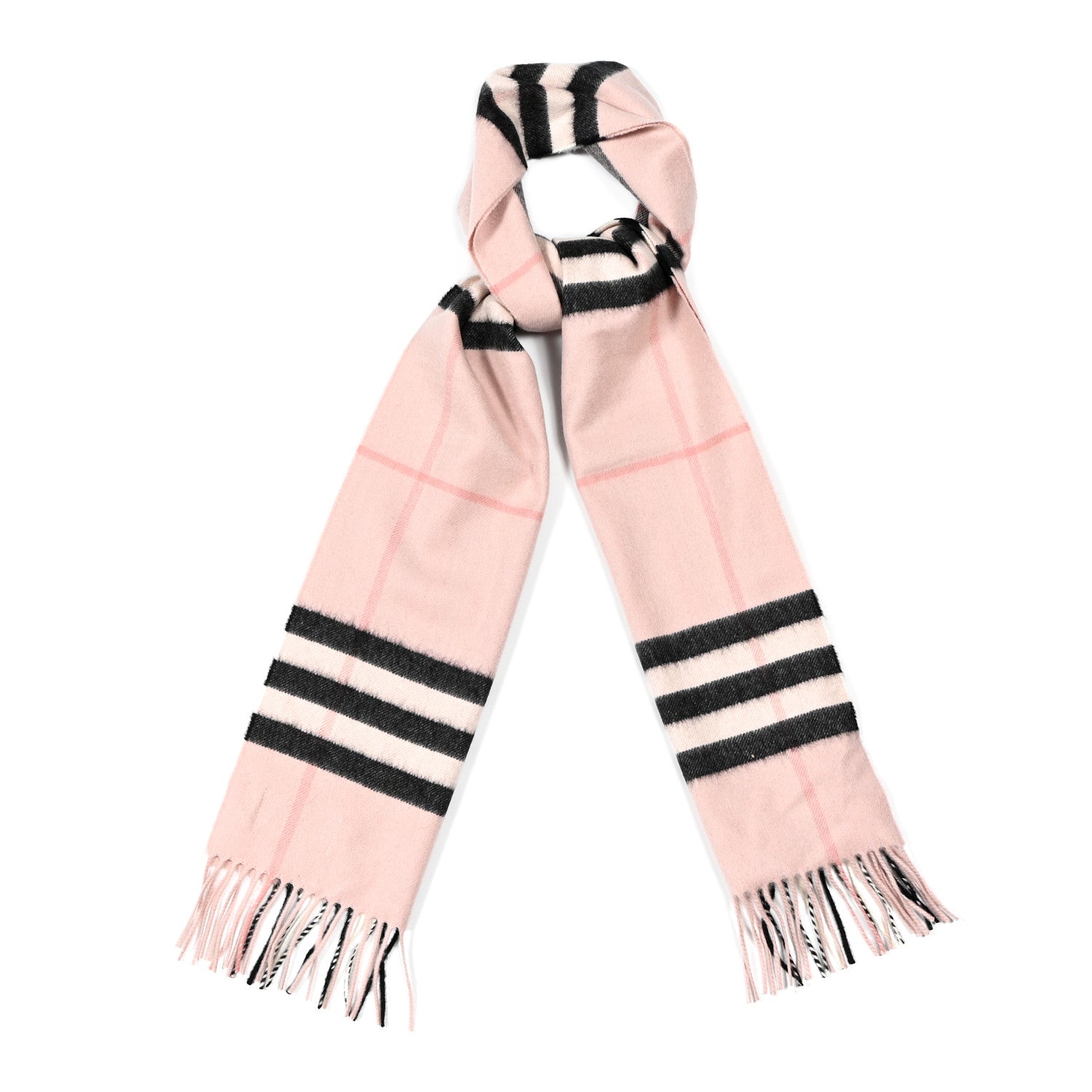 Burberry Cashmere Giant Heritage Check Fringe Scarf Ash Rose 1 of 4
