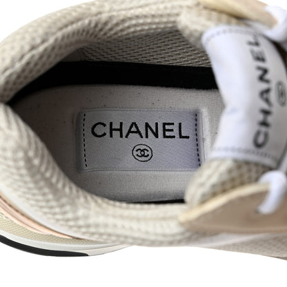 Chanel Fabric Laminated Calfskin Stretch CC Sneakers 38 White Gold Silver 6 of 9