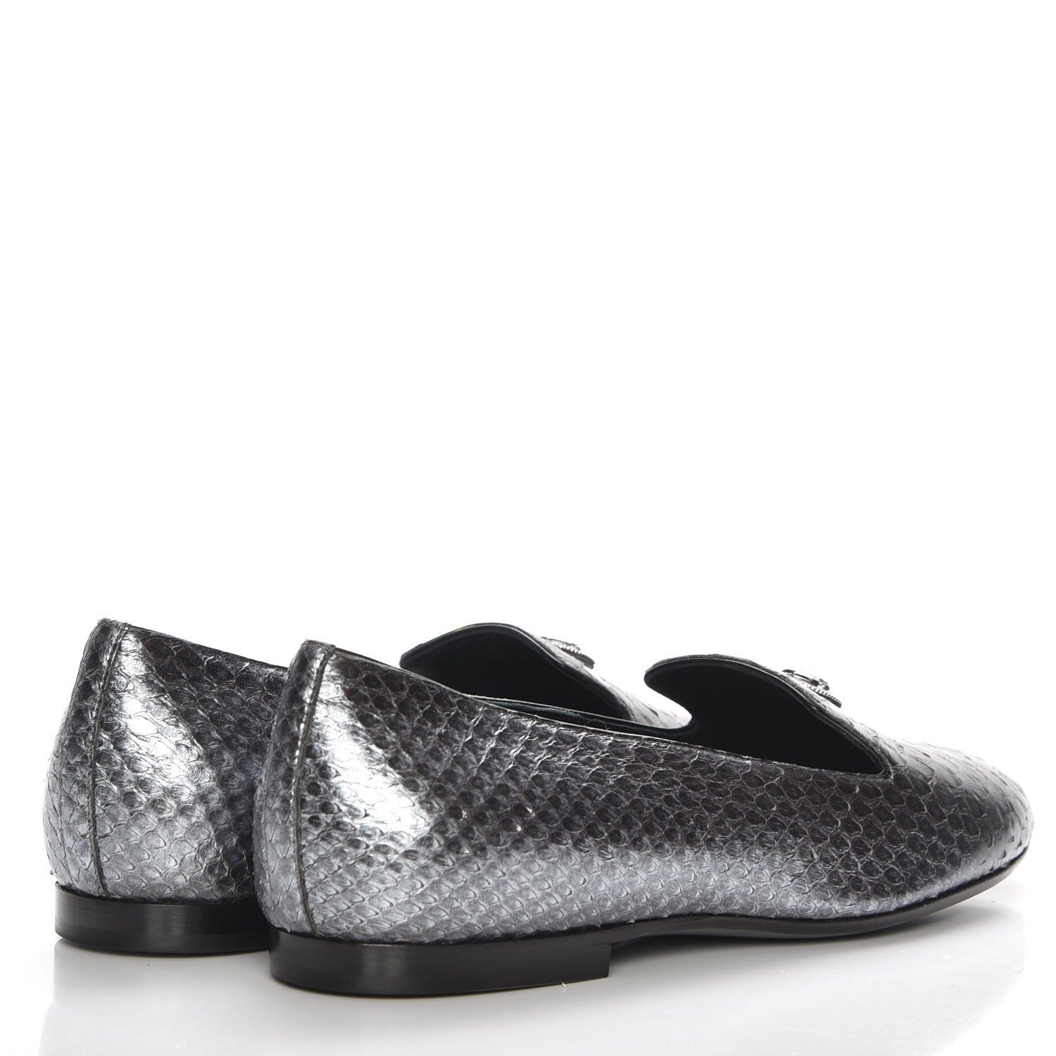 Chanel Metallic Python CC Mocassin Loafers 37 Dark Grey 4 of 8