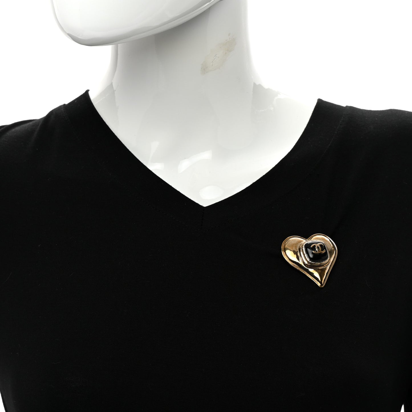 Metal Enamel CC Heart Brooch Gold