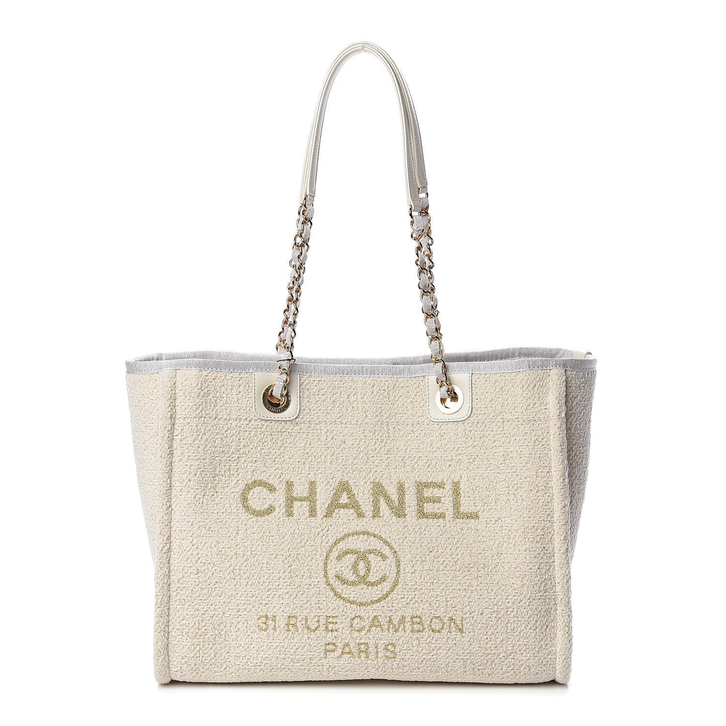 Lurex Boucle Small Deauville Tote White