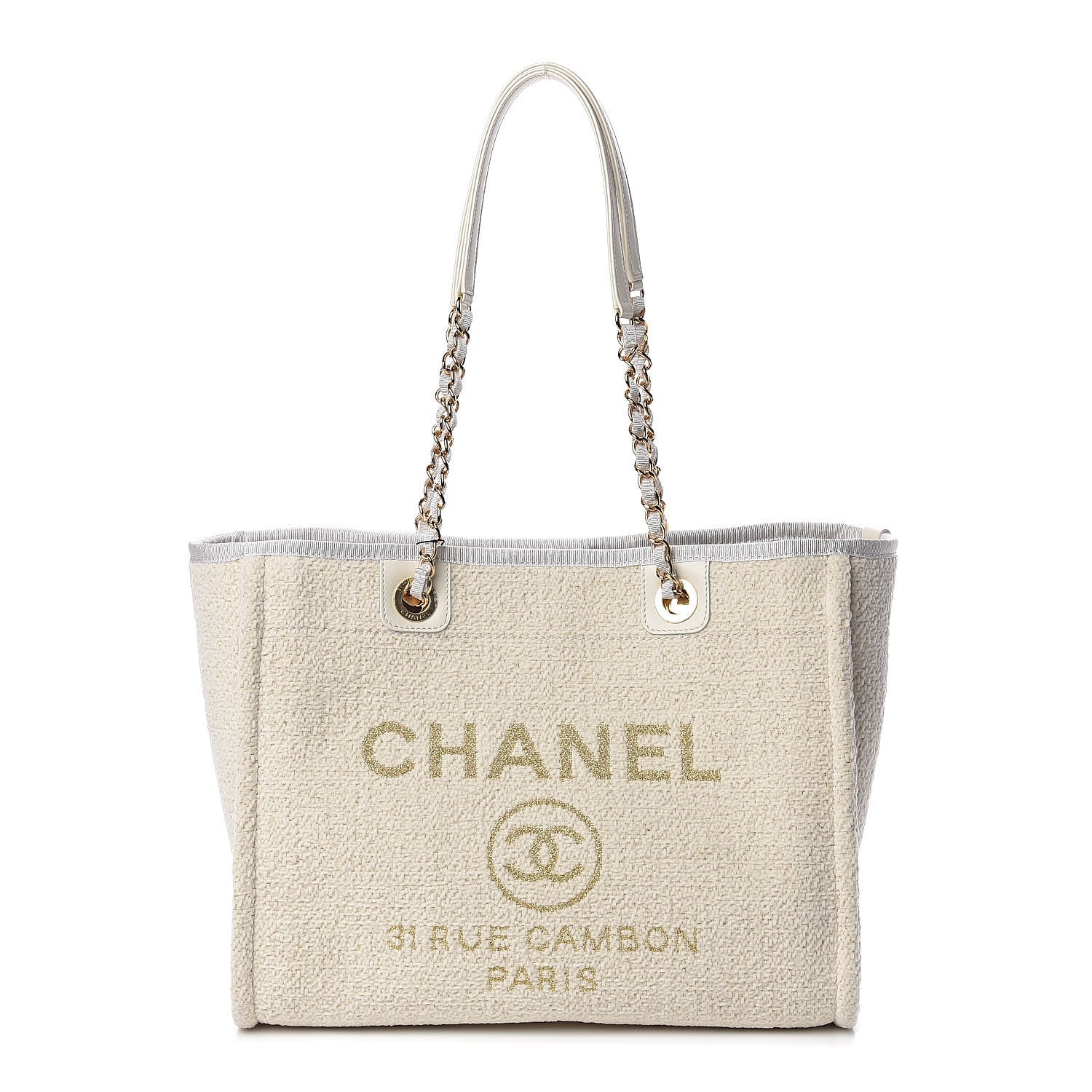 Chanel Lurex Boucle Small Deauville Tote White 1 of 11