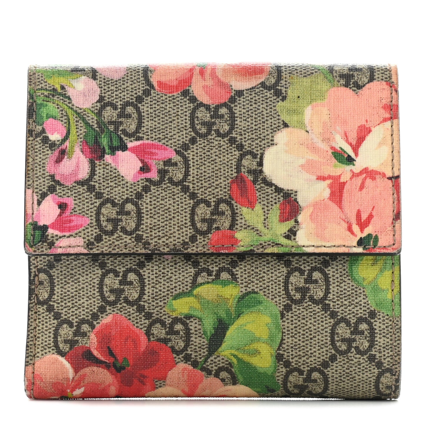GG Supreme Monogram Blooms French Flap Wallet Beige Multicolor Dry Rose