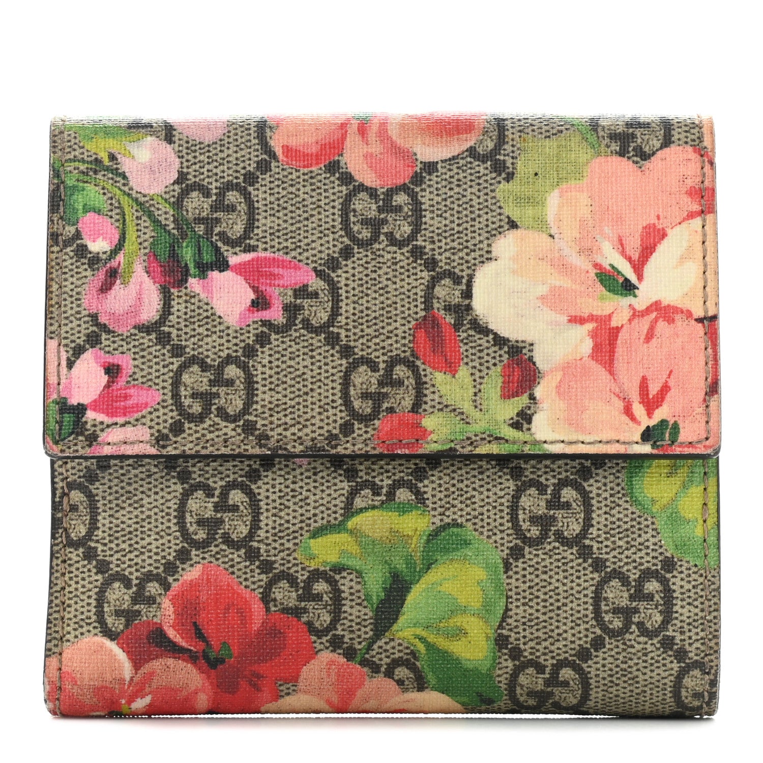 Gucci GG Supreme Monogram Blooms French Flap Wallet Beige Multicolor Dry Rose 1 of 11