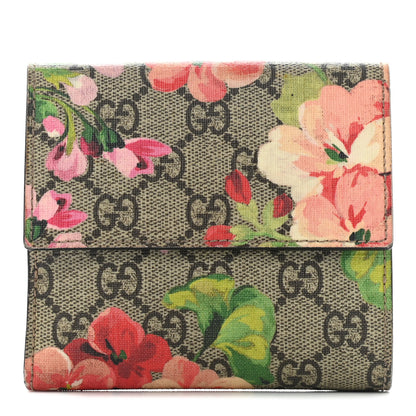 Gucci GG Supreme Monogram Blooms French Flap Wallet Beige Multicolor Dry Rose 1 of 11