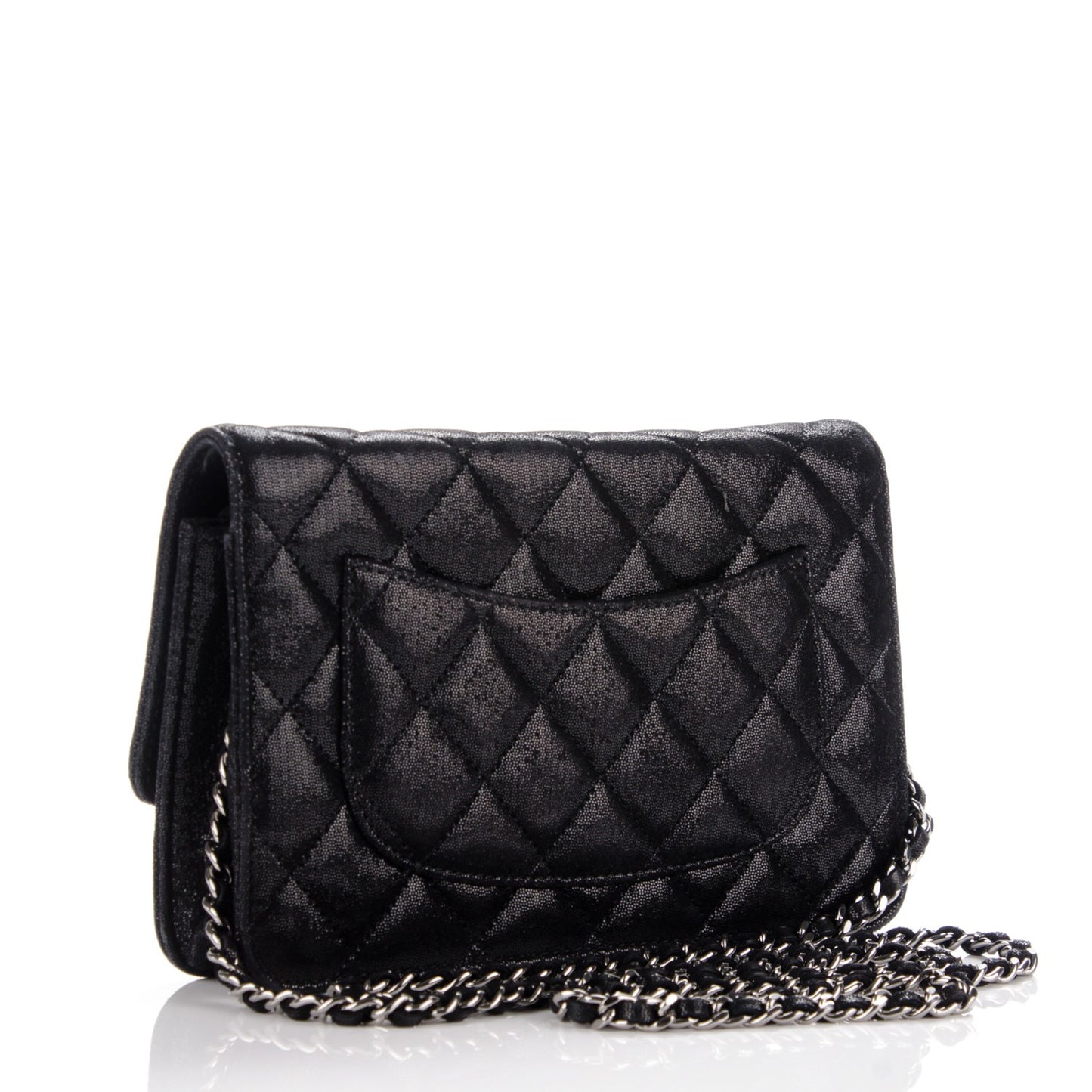 Iridescent Caviar Crystal Quilted Wallet On Chain WOC Black