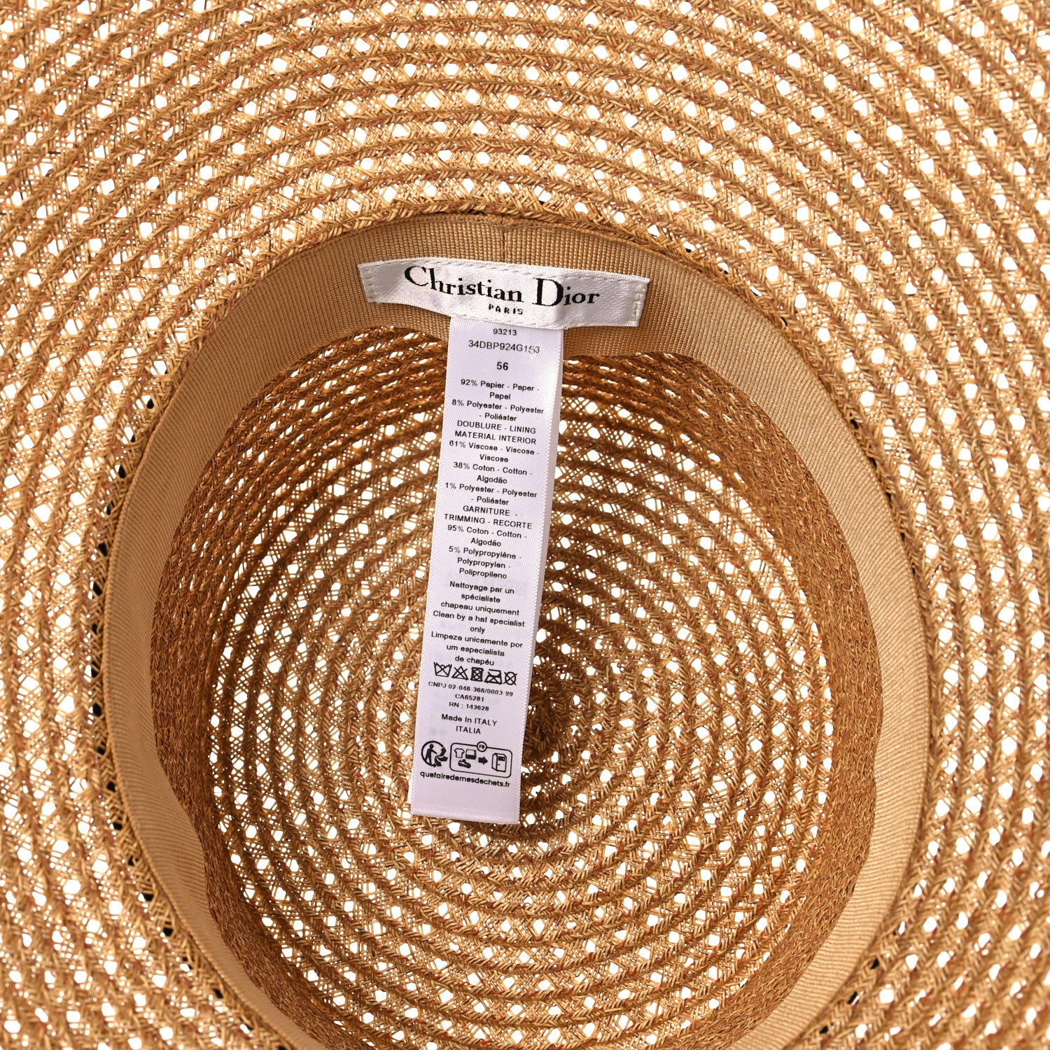 Christian Dior Straw Embroidered D-Bobby Large Brim Hat 56 Natural 7 of 8