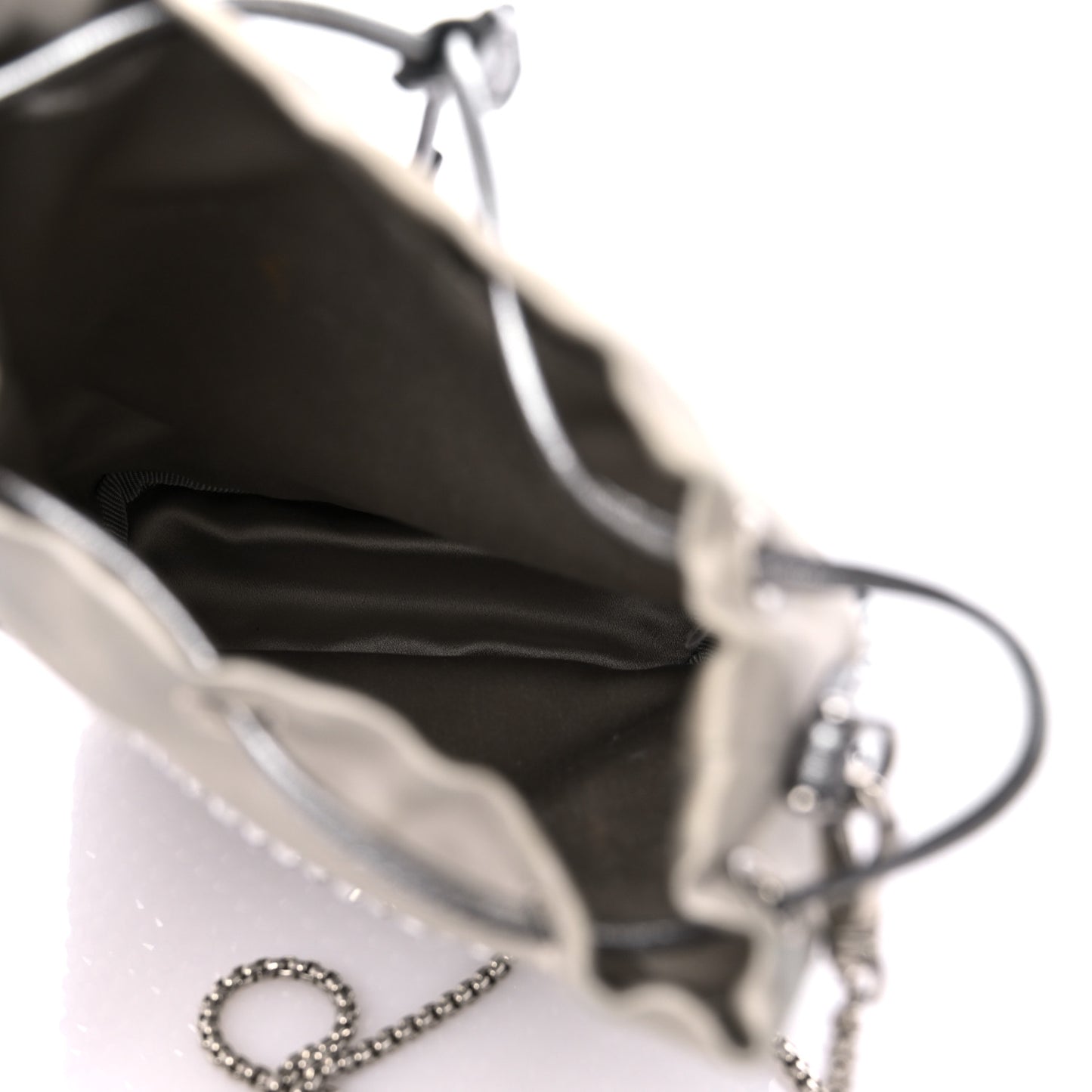 Satin Crystal Drawstring Pouch Crossbody Silver