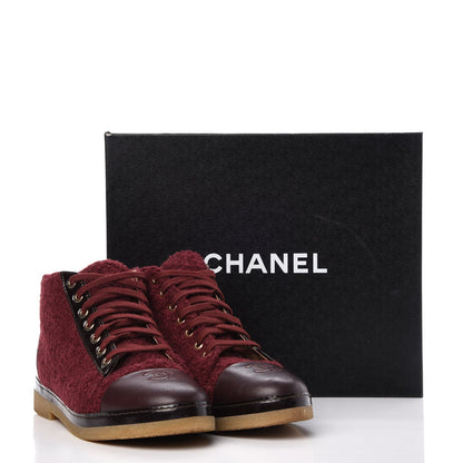 Chanel Tweed Calfskin CC Lace Up Short Boots 39.5 Burgundy 12 of 12