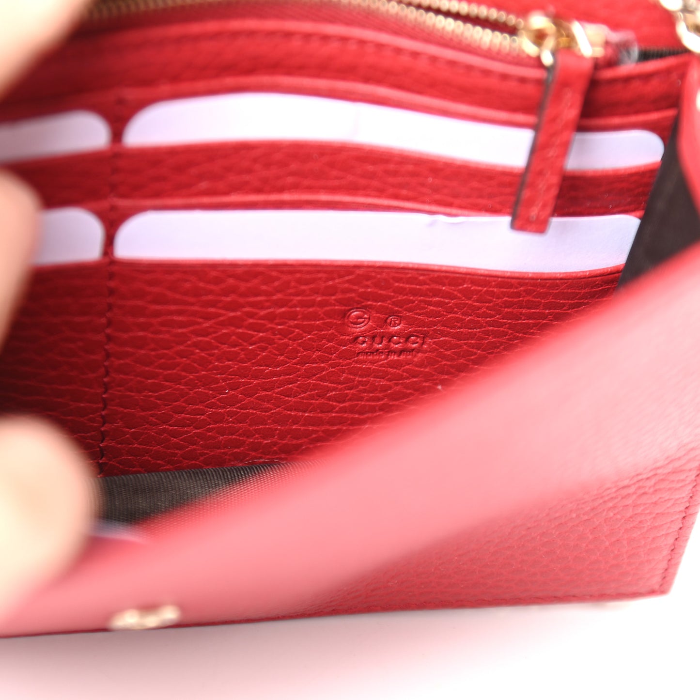 Dollar Calfskin Interlocking G Chain Wallet Red