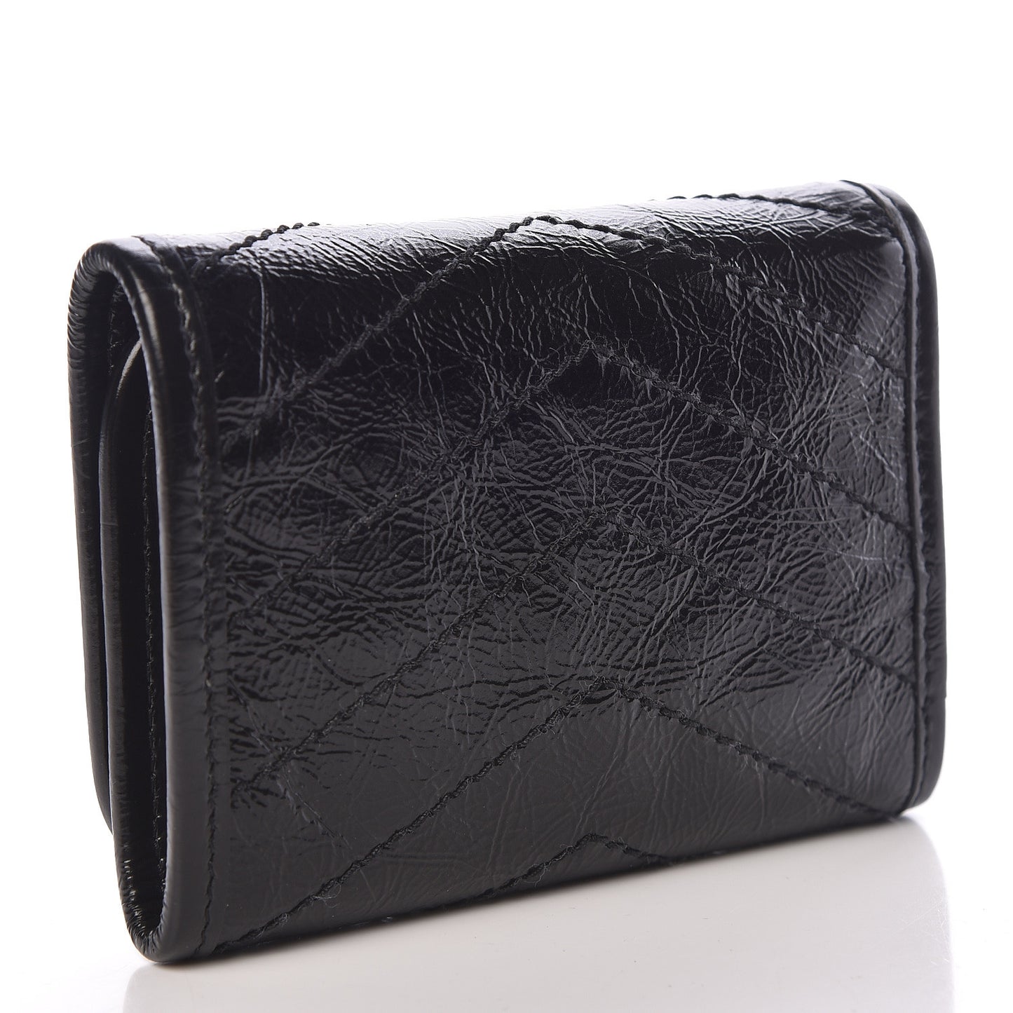 Crinkled Calfskin Matelasse Monogram Niki Compact Wallet Black