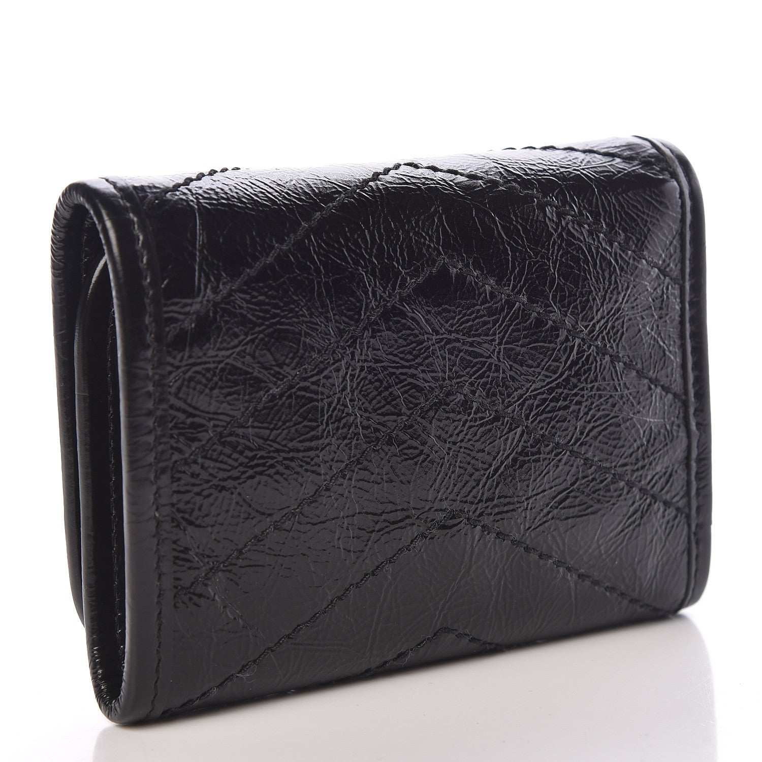 Saint Laurent Crinkled Calfskin Matelasse Monogram Niki Compact Wallet Black 3 of 7