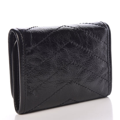 Saint Laurent Crinkled Calfskin Matelasse Monogram Niki Compact Wallet Black 3 of 7