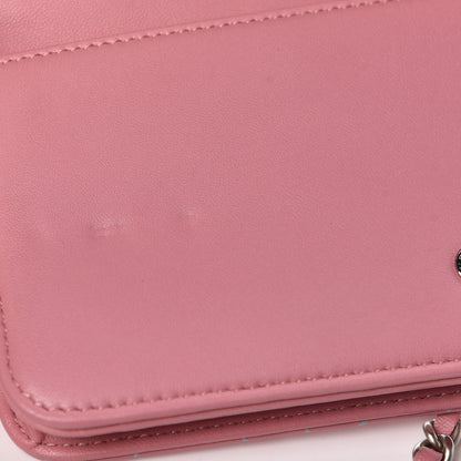 Chanel Lambskin Camellia Embossed Wallet On Chain WOC Pink 9 of 12