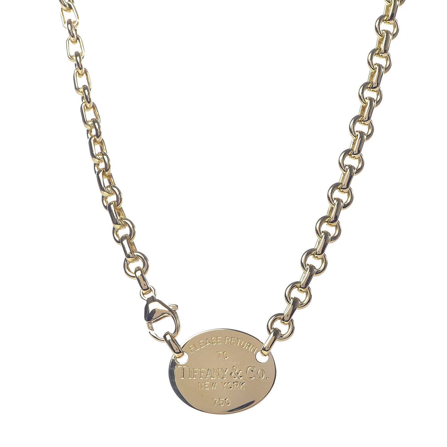 18K Yellow Gold Return To Oval Tag Choker Necklace