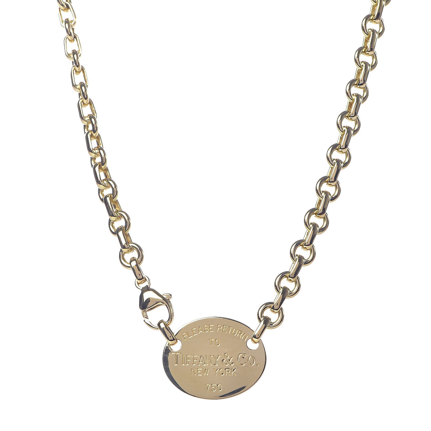 Tiffany 18K Yellow Gold Return To Oval Tag Choker Necklace 1 of 5