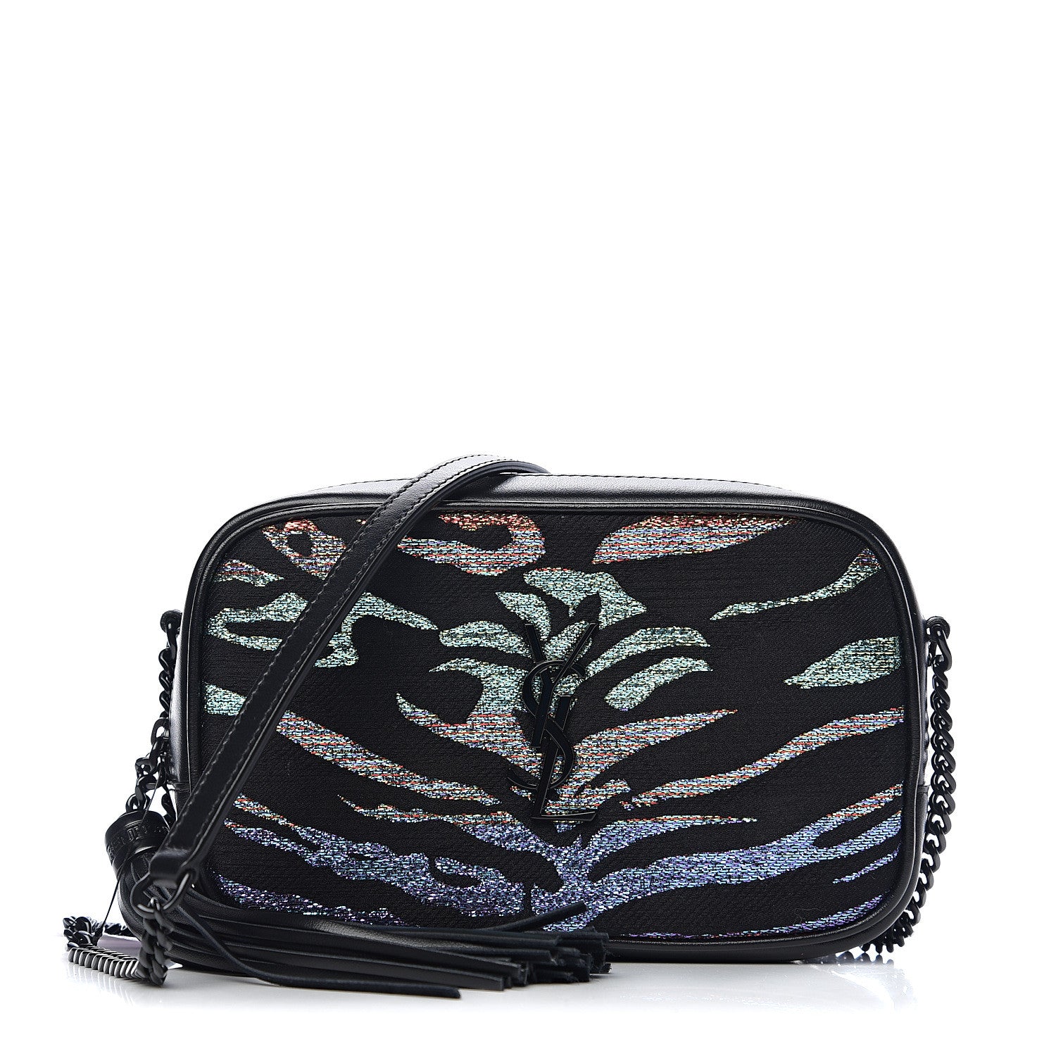 Saint Laurent Calfskin Tiger Burnout Monogram Lou Camera Bag Black Multicolor 1 of 10