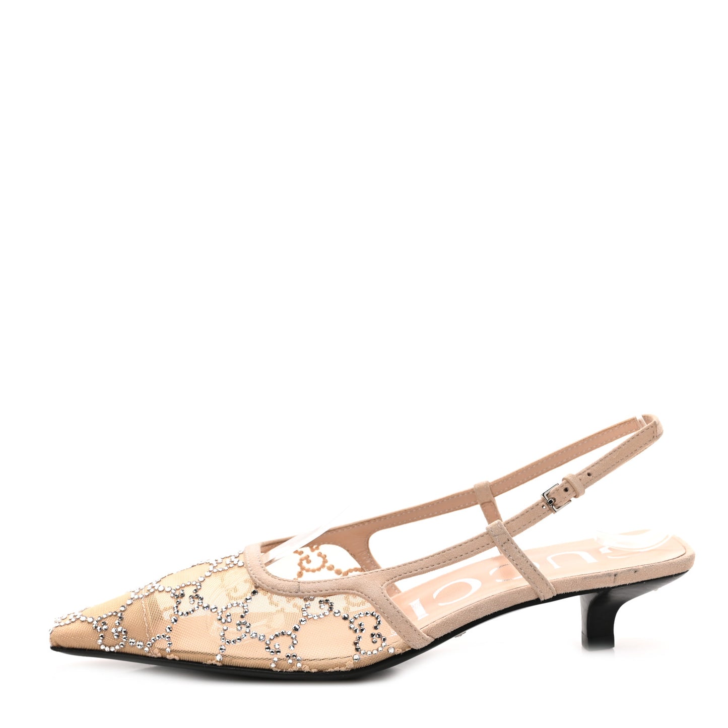 Tela Retino Kid Scamosciato Crystal GG Monogram Square G 35mm Slingback Pumps 36 Light Powder Skin Rose