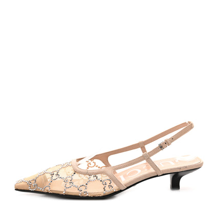 Gucci Tela Retino Kid Scamosciato Crystal GG Monogram Square G 35mm Slingback Pumps 36 Light Powder Skin Rose 1 of 7